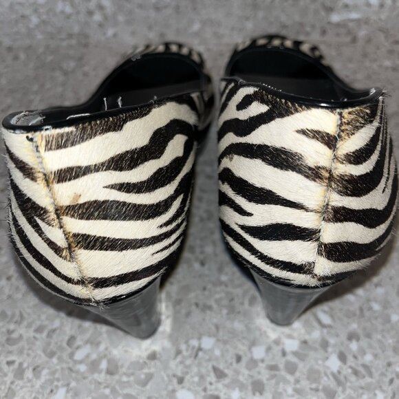 Bandolino Zebra Striped Peep Toe Wedge Heel Womens 11M Leather Fur Minor Flaws - Picture 15 of 16